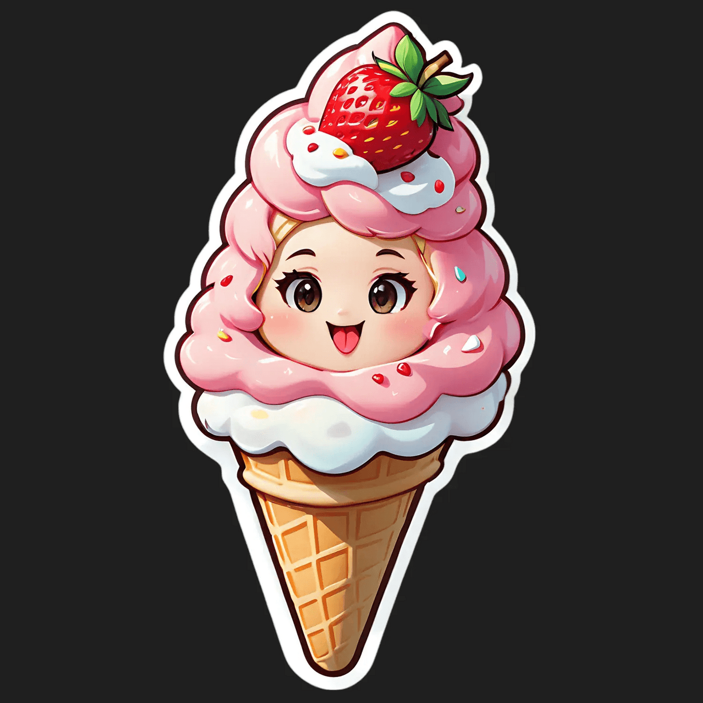 Ice Cream Cone Sticker - Cute Strawberry Top - Heat Press Transfer