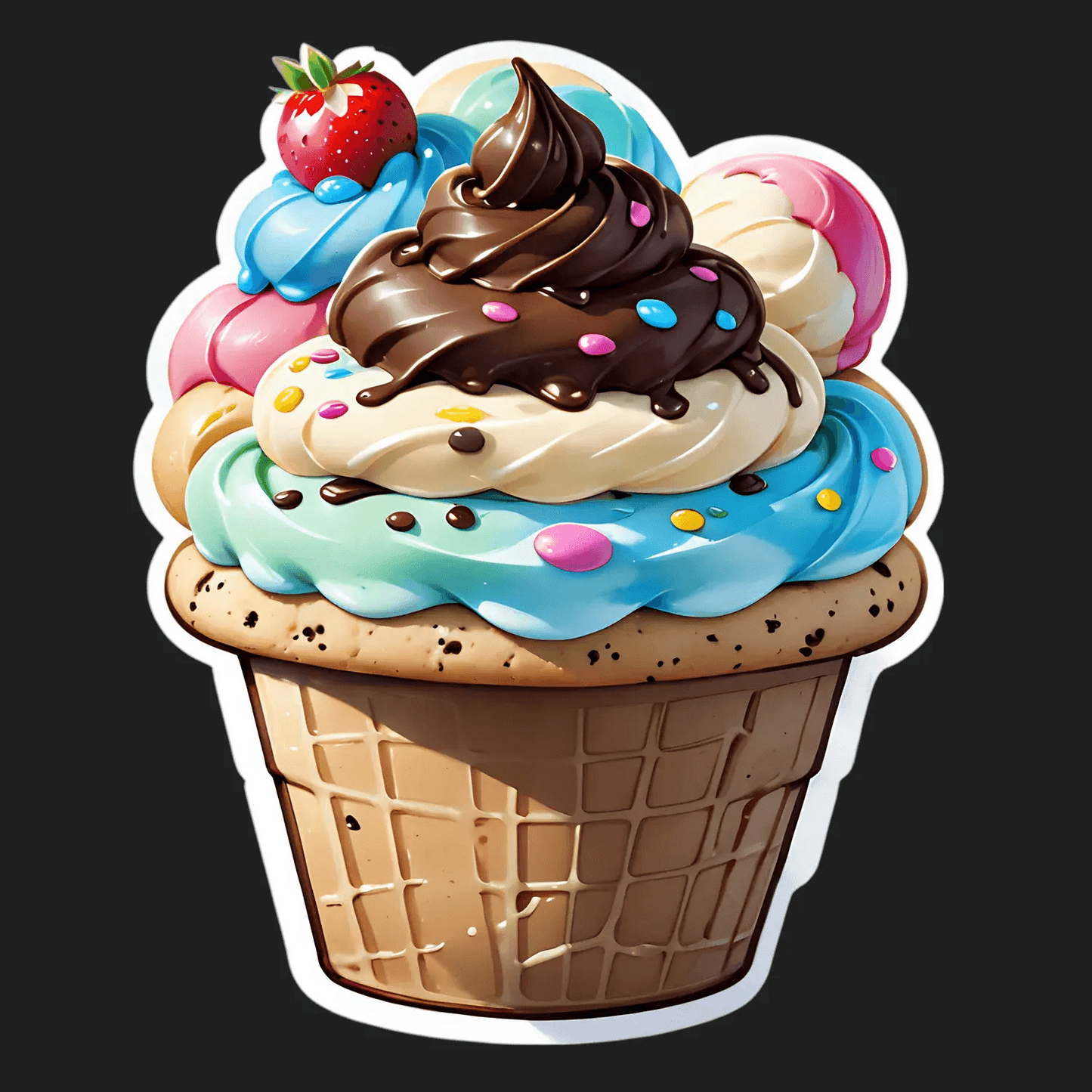 Ice Cream Cupcake Sticker - Colorful and Sweet - Heat Press Transfer