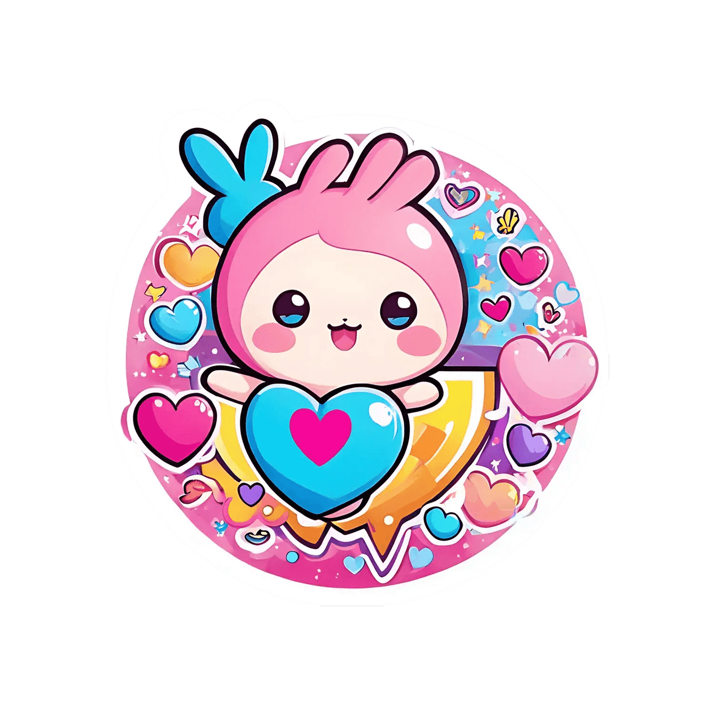 Kawaii Bunny Heart Sticker - Cute Vinyl Decals - Heat Press Transfer