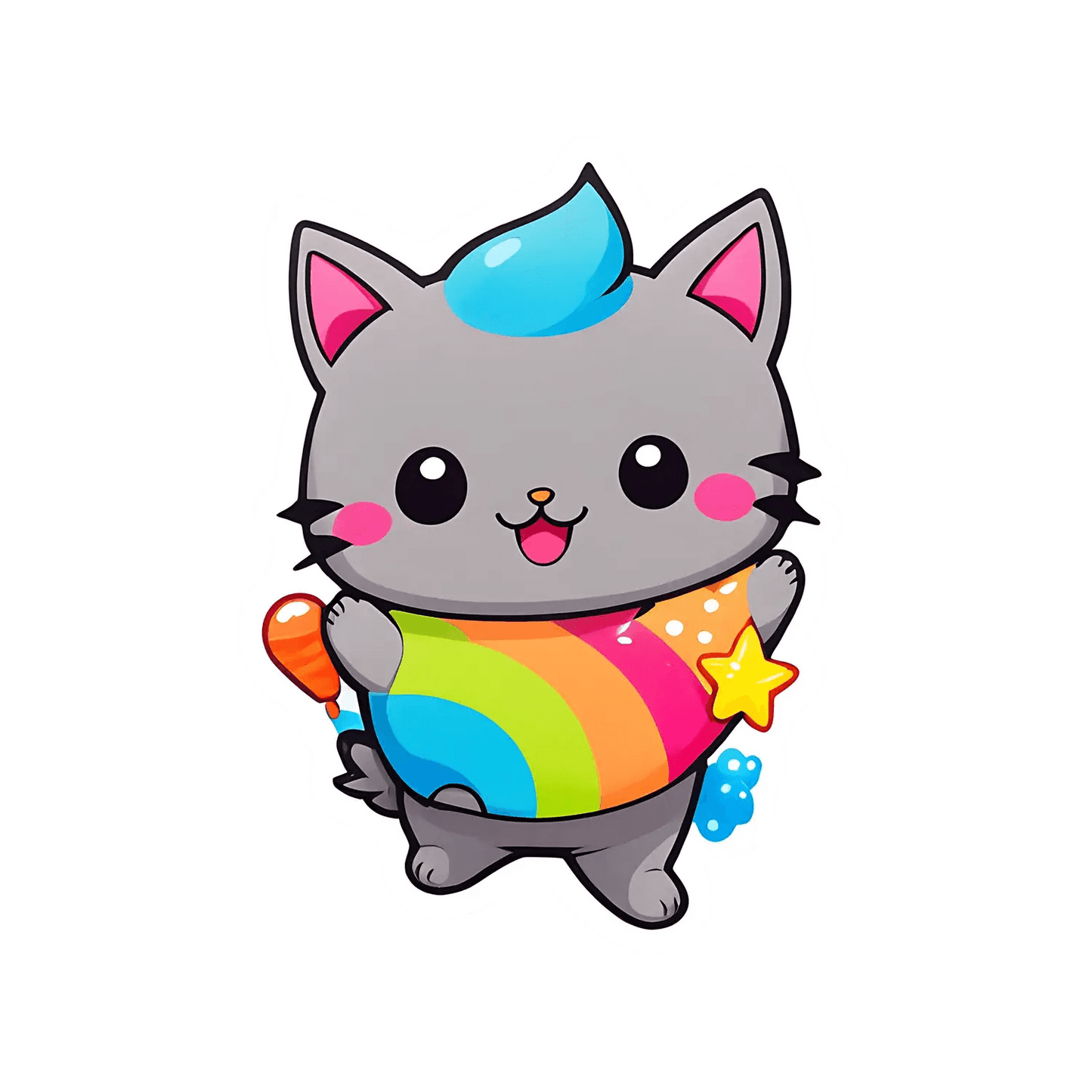 Kawaii Cat Sticker - Colorful Cute Design - Heat Press Transfer