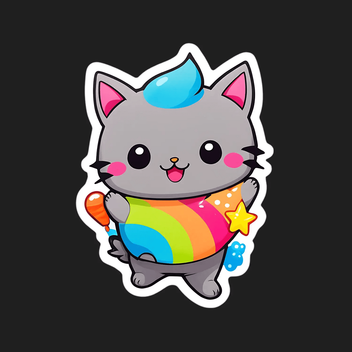 Kawaii Cat Sticker - Colorful Cute Design - Heat Press Transfer