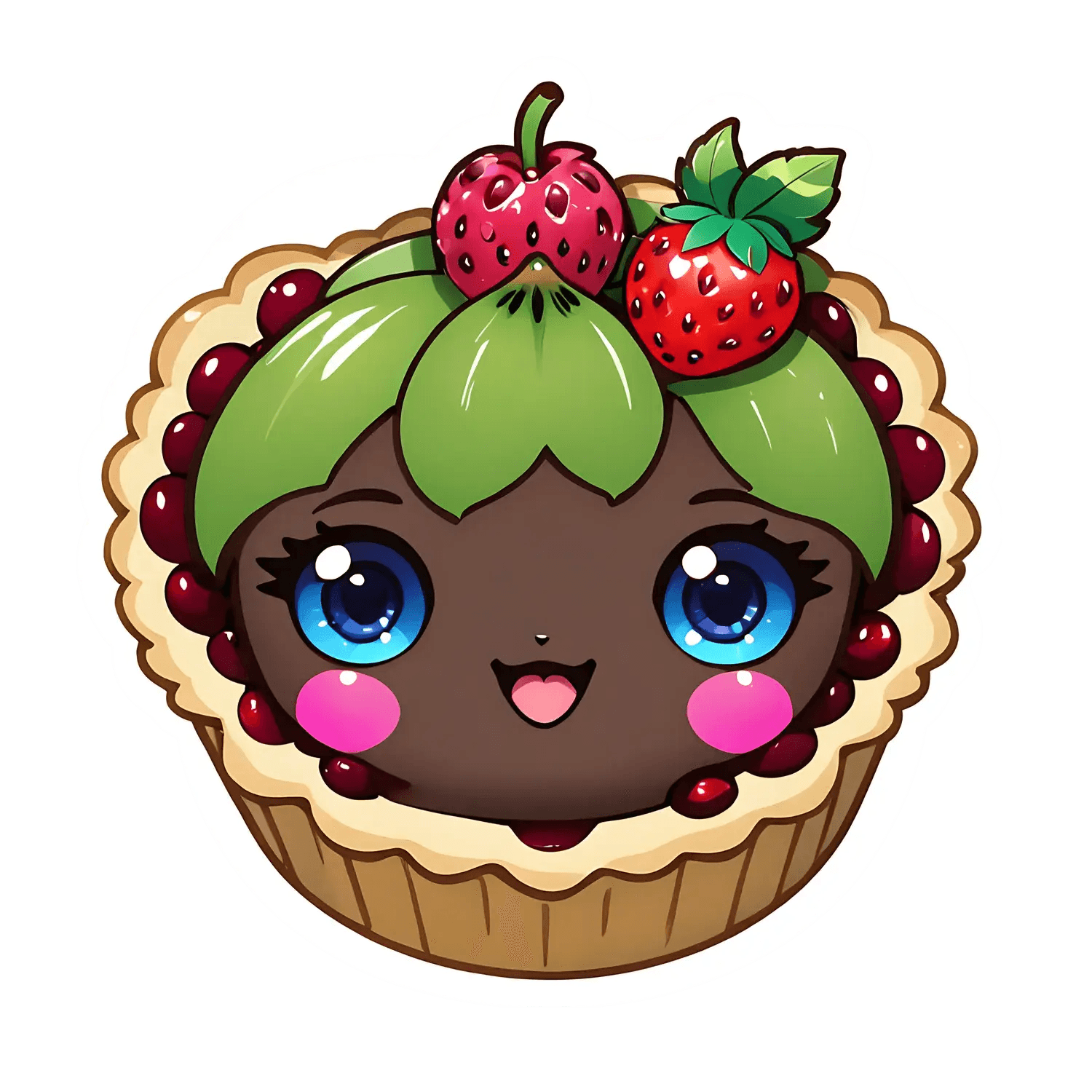 Kawaii Cupcake Sticker - Berry Cute Tart Theme - Heat Press Transfer