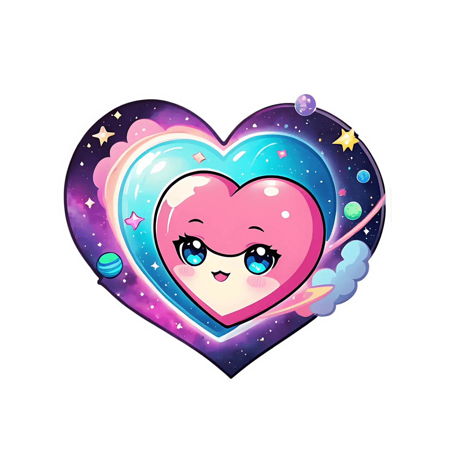 Kawaii Heart Sticker - Colorful Galaxy Theme - Heat Press Transfer