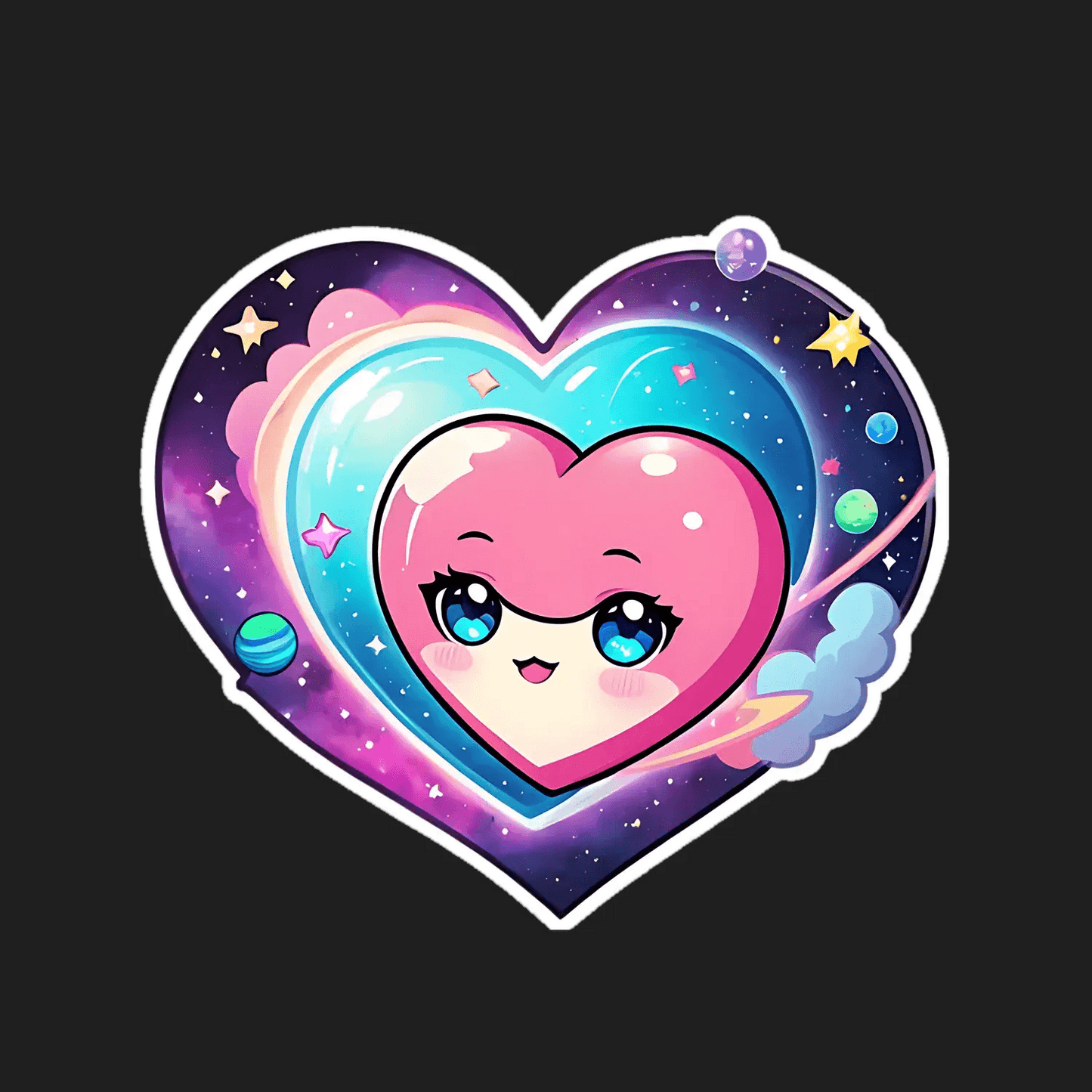Kawaii Heart Sticker - Colorful Galaxy Theme - Heat Press Transfer