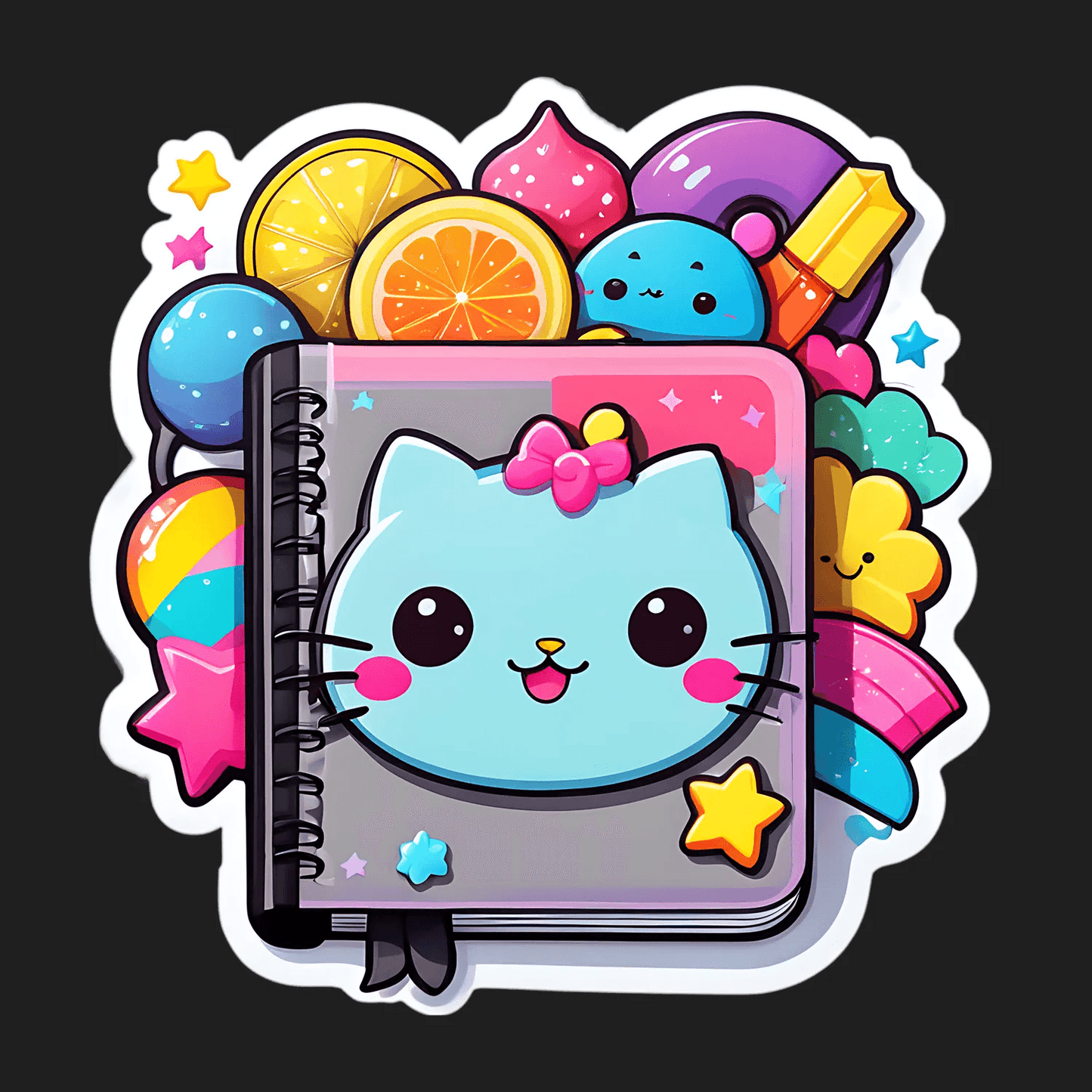 Kawaii Cat Notebook - Sticker - Heat Press Transfer