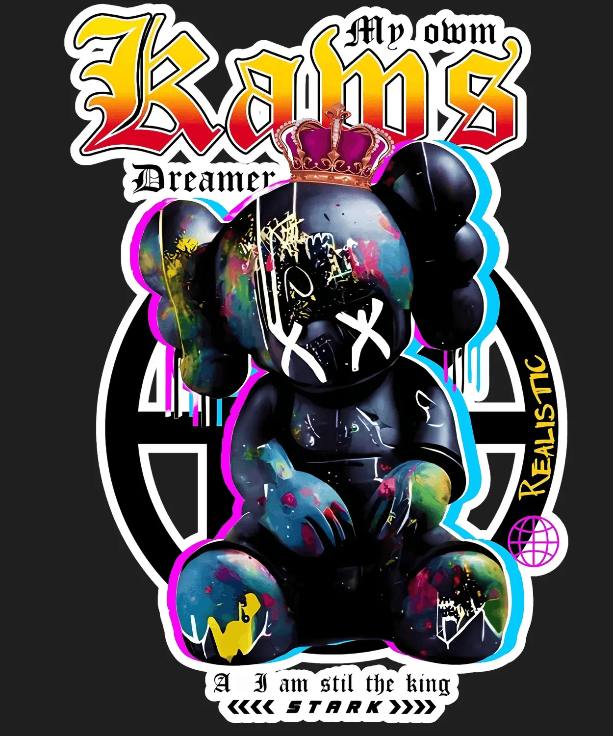 King Dreamer Bear - DTF Ready to Press (black_bg)