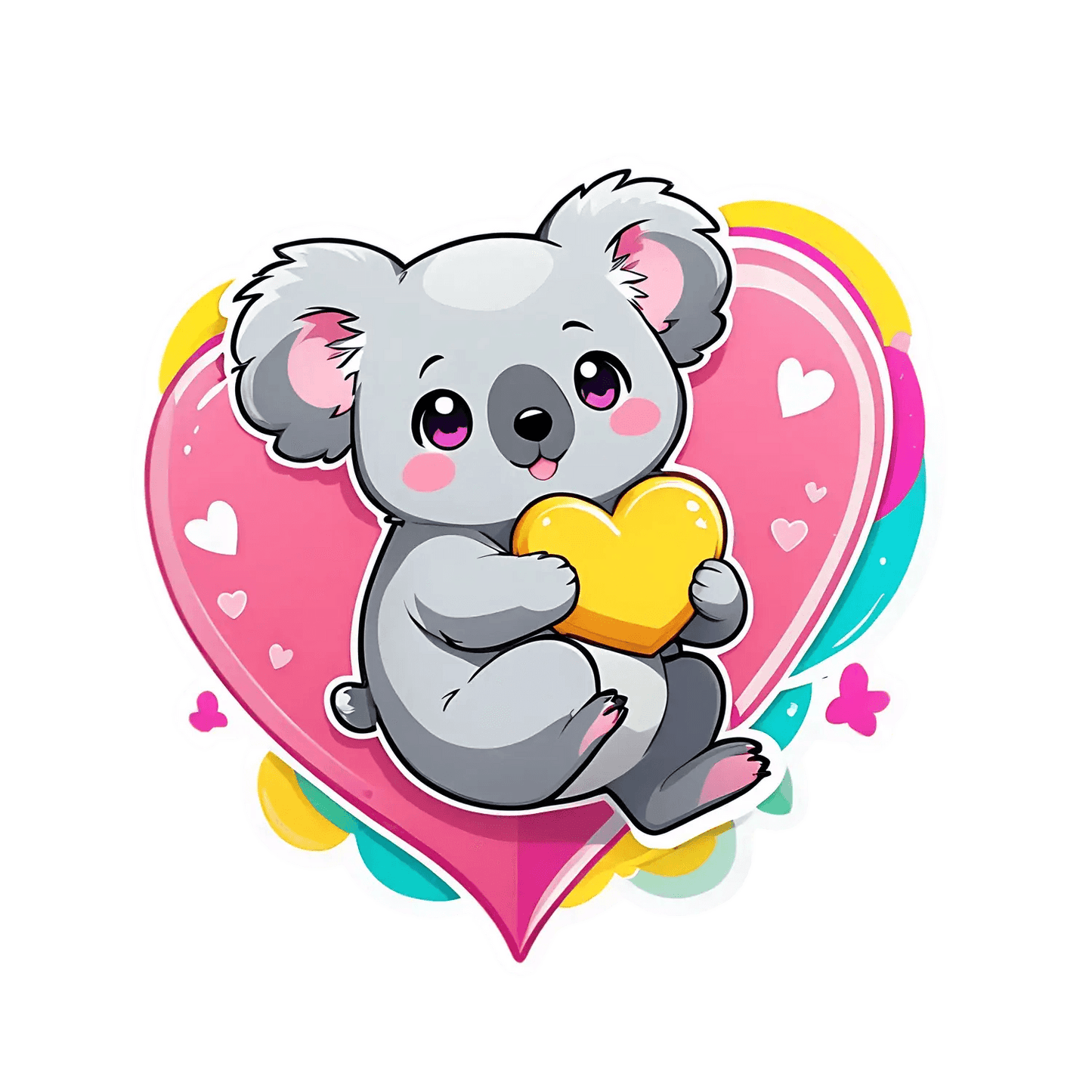 Koala Love Heart Sticker - Cute UV DTF Decal - Heat Press Transfer