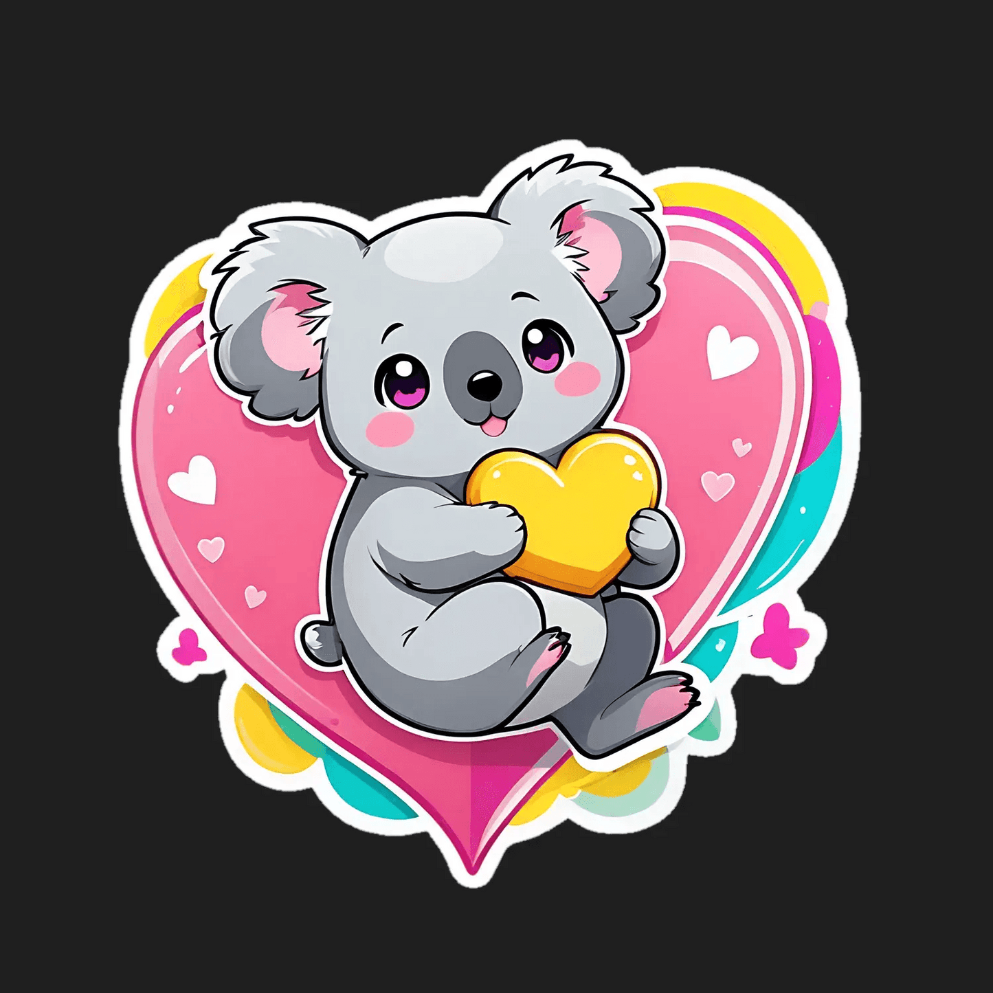 Koala Love Heart Sticker - Cute UV DTF Decal - Heat Press Transfer