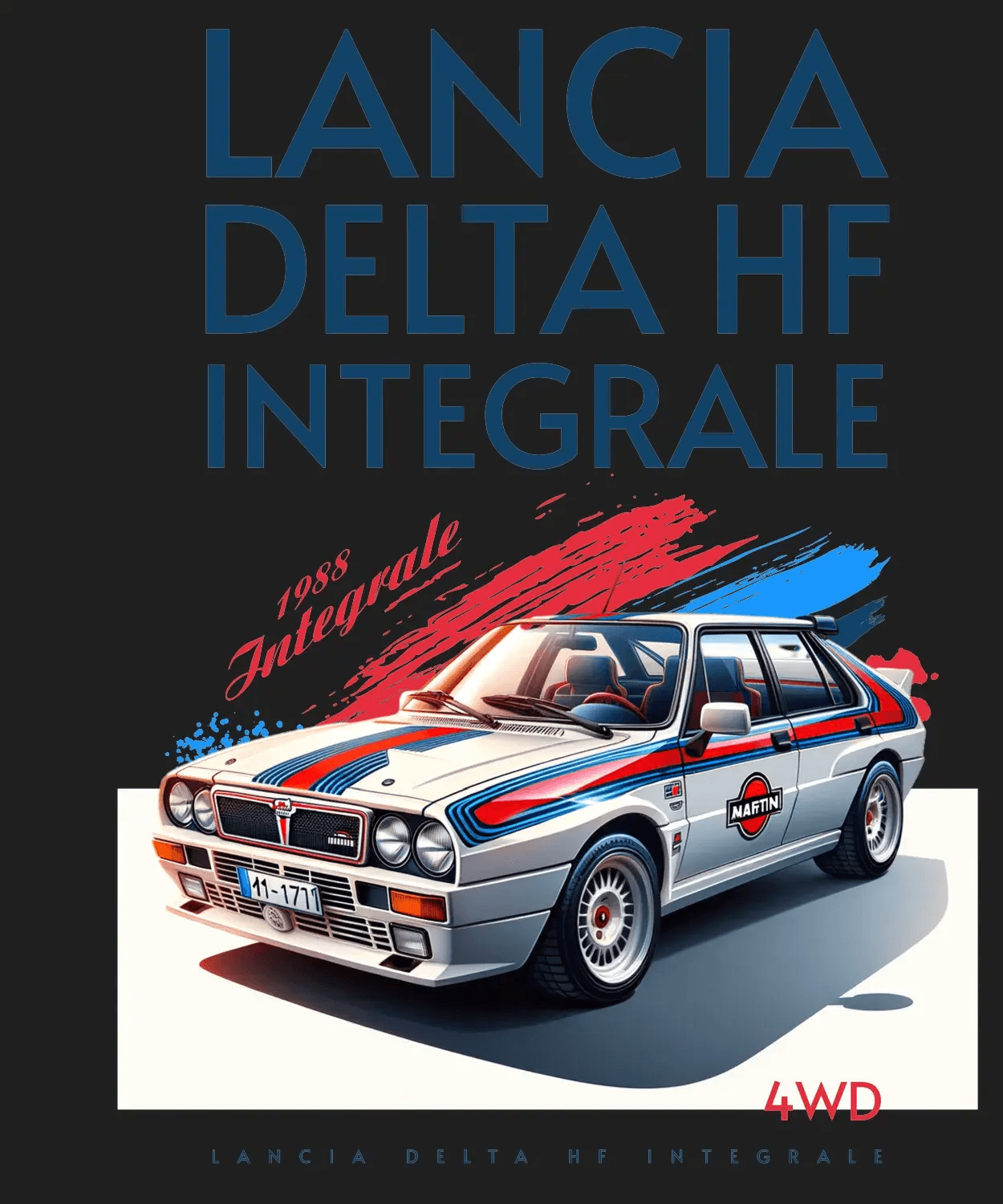 Lancia Delta HF Integrale 1988 - DTF Ready to Press (black_bg)