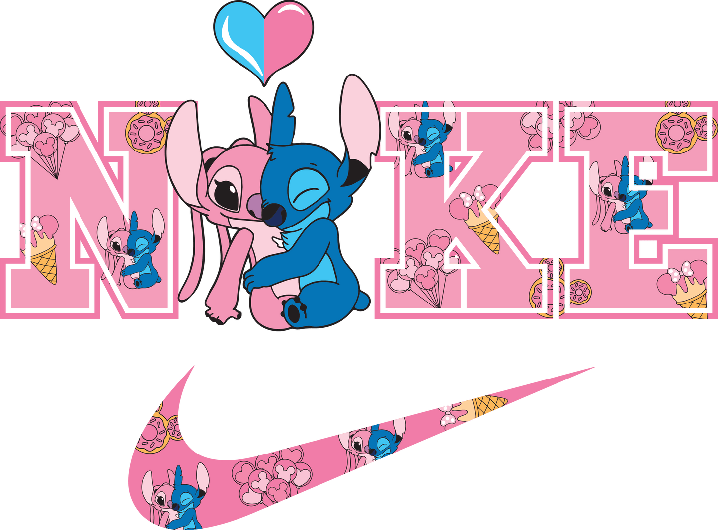 Lilo And Stitch Nike Valentine's Day Couple Design - DTF Ready To Press - Heat Press Transfer