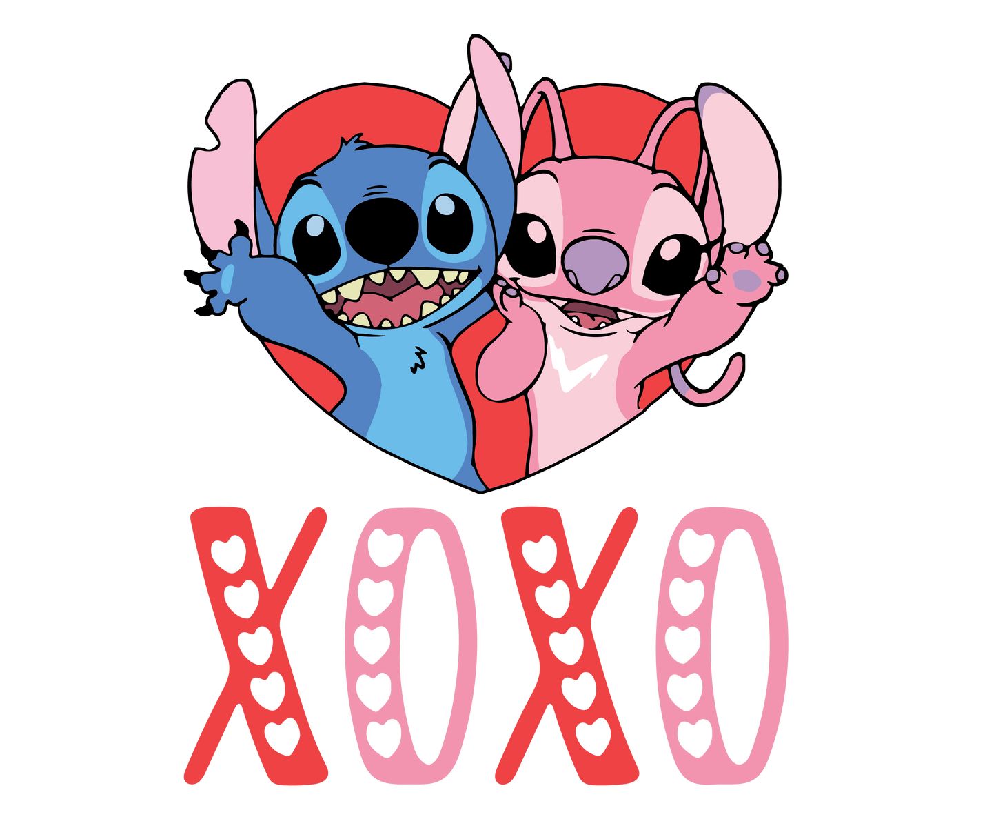 Lilo And Stitch XOXO Valentine Design - DTF Ready To Press - Heat Press Transfer