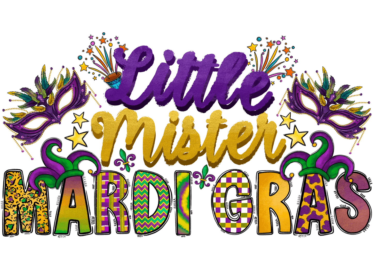 Little Mister Mardi Gras - DTF Ready to Press - Heat Press Transfer