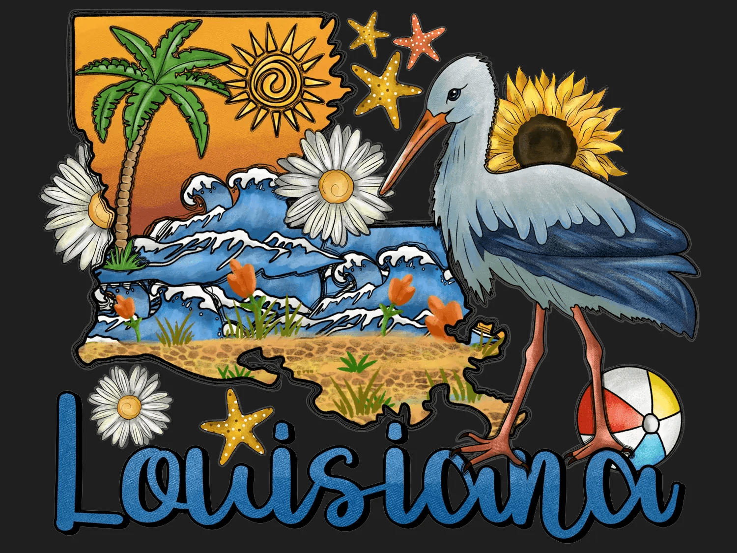 Louisiana Beach Scene - DTF Ready to Press - Heat Press Transfer