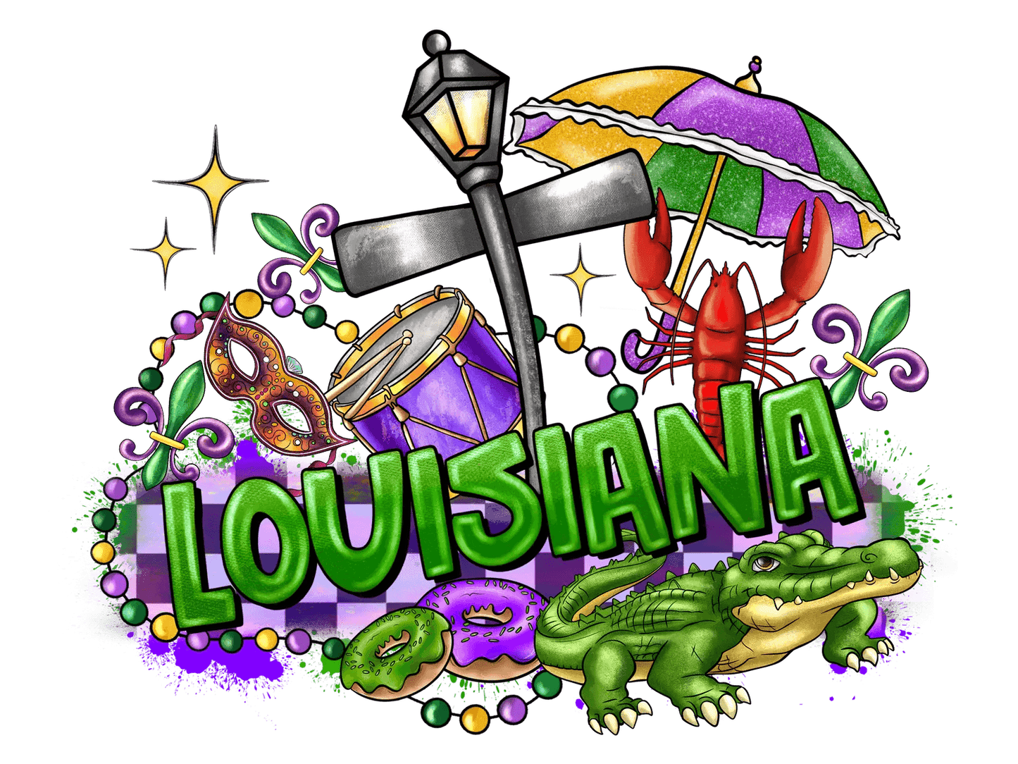 Louisiana Mardi Gras - DTF Ready to Press - Heat Press Transfer