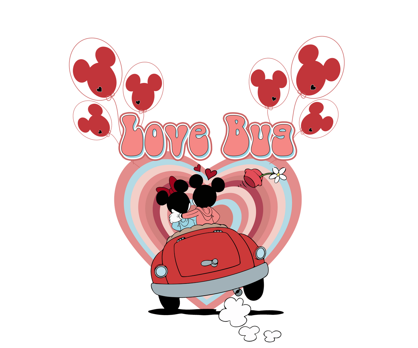 Love Bug Mickey Mouse Valentine's Day Design - DTF Ready To Press - Heat Press Transfer