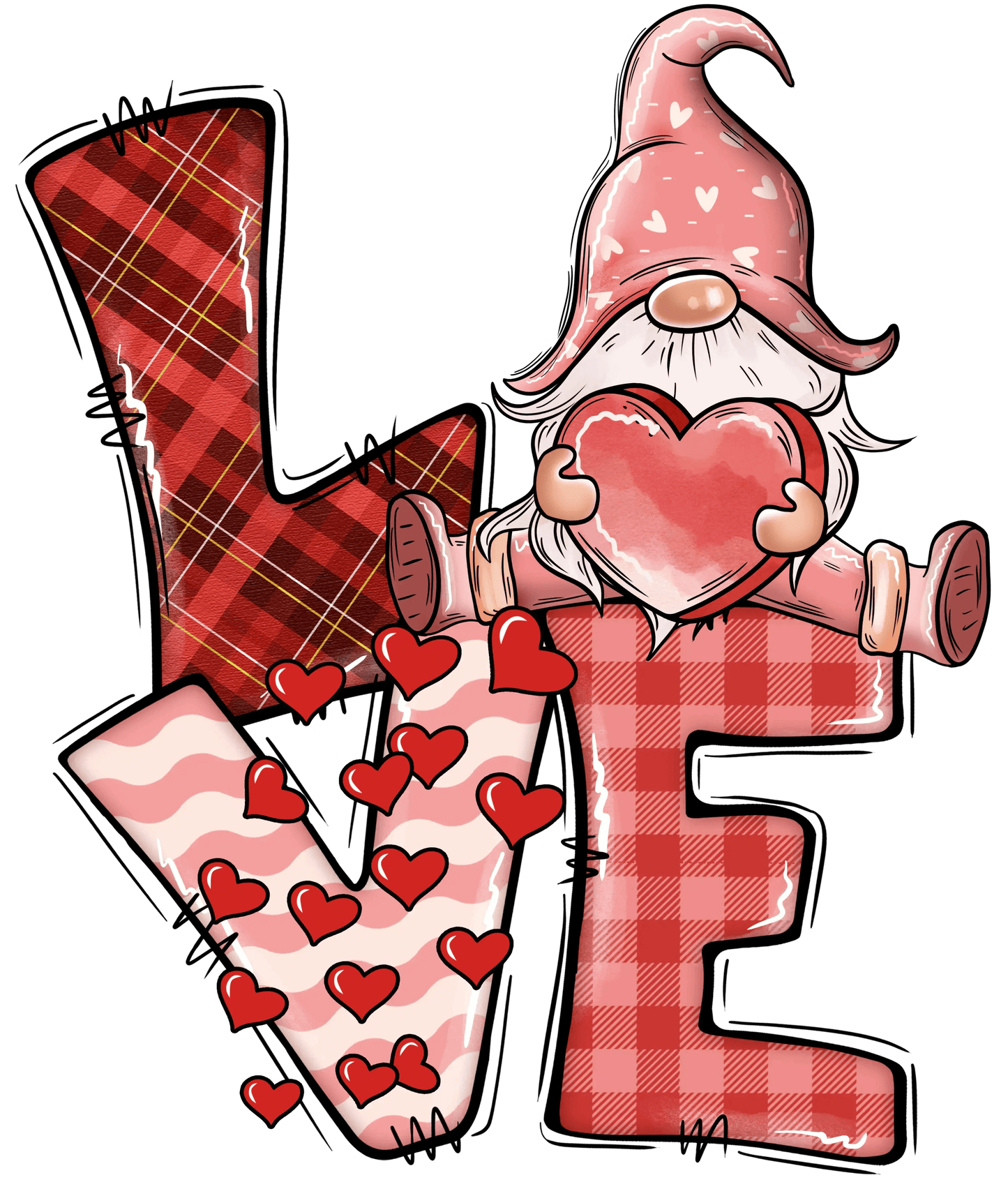 Love Gnome Valentine's Day Heart Design - DTF Ready To Press - Heat Press Transfer