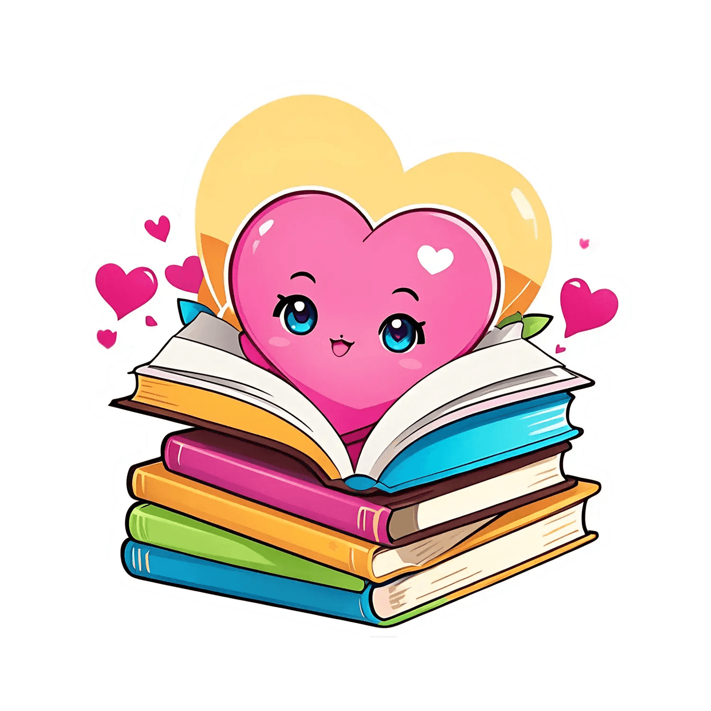 Love Reading Sticker - Cute Heart and Books - Heat Press Transfer