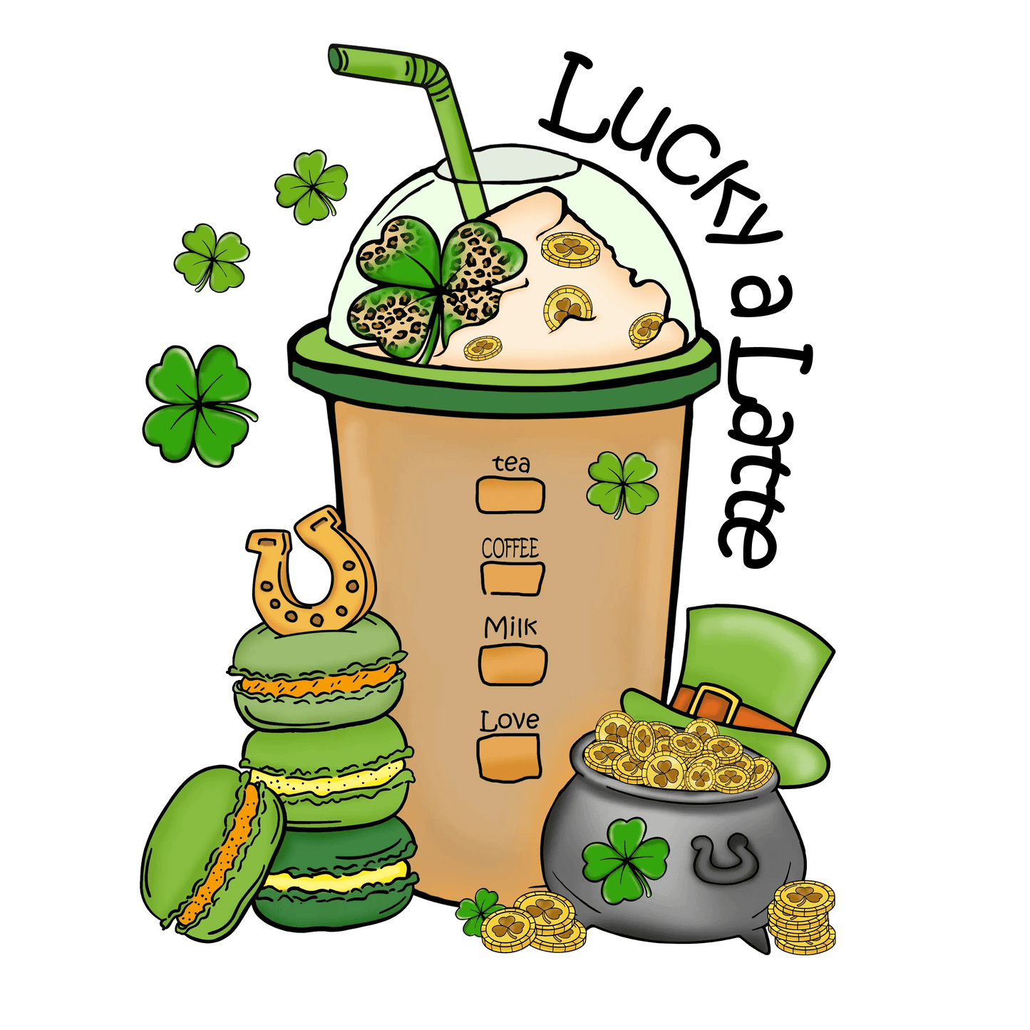 Lucky A Latte Saint Patrick's Design - DTF Ready To Press - Heat Press Transfer