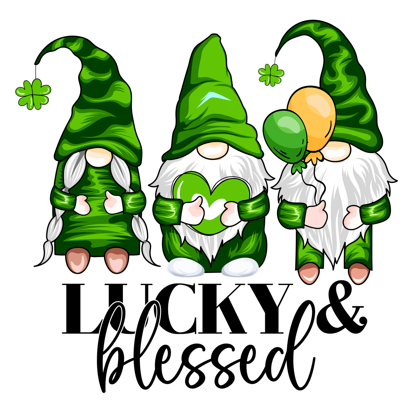 Lucky Blessed Gnomes St Patrick's Day Design - DTF Ready To Press - Heat Press Transfer