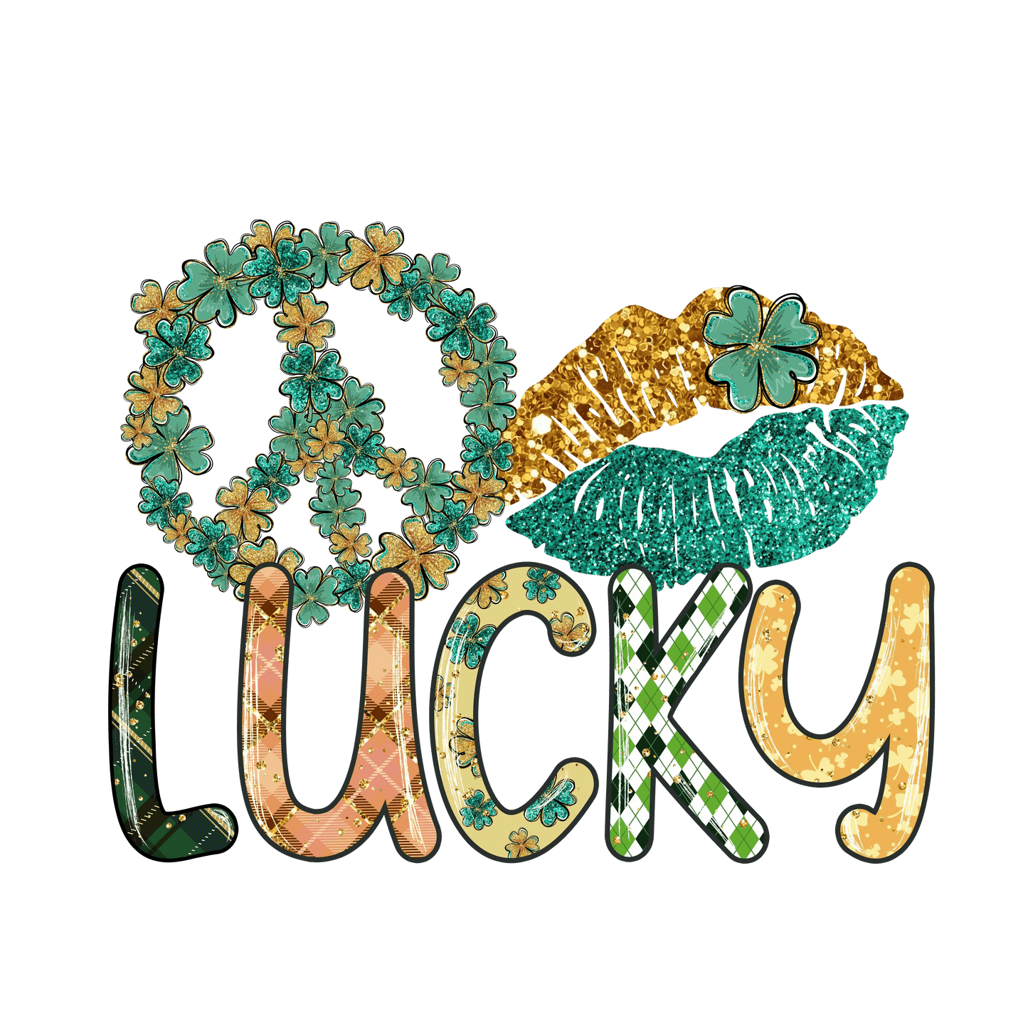 Lucky St Patrick's Peace Design - DTF Ready To Press - Heat Press Transfer