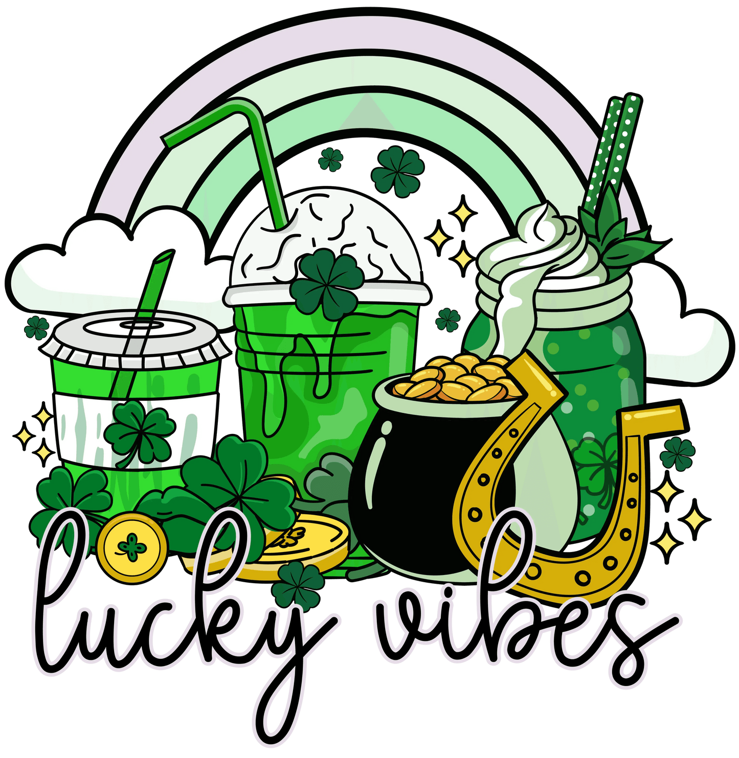 Lucky Vibes Saint Patrick's Day Rainbow Design - DTF Ready To Press - Heat Press Transfer