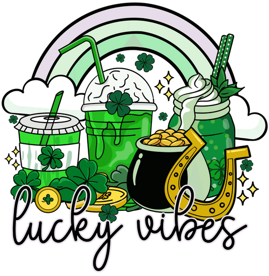 Lucky Vibes Saint Patrick's Day Rainbow Design - DTF Ready To Press - Heat Press Transfer