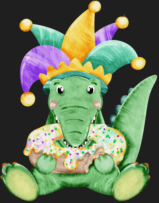 Mardi Gras Alligator - DTF Ready to Press - Heat Press Transfer
