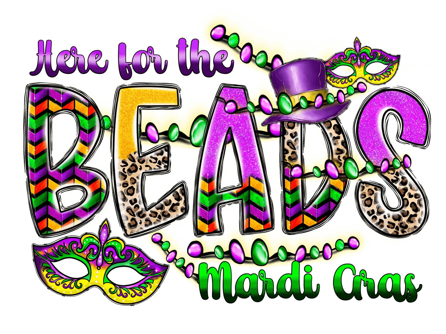 Mardi Gras Beads - DTF Ready to Press - Heat Press Transfer