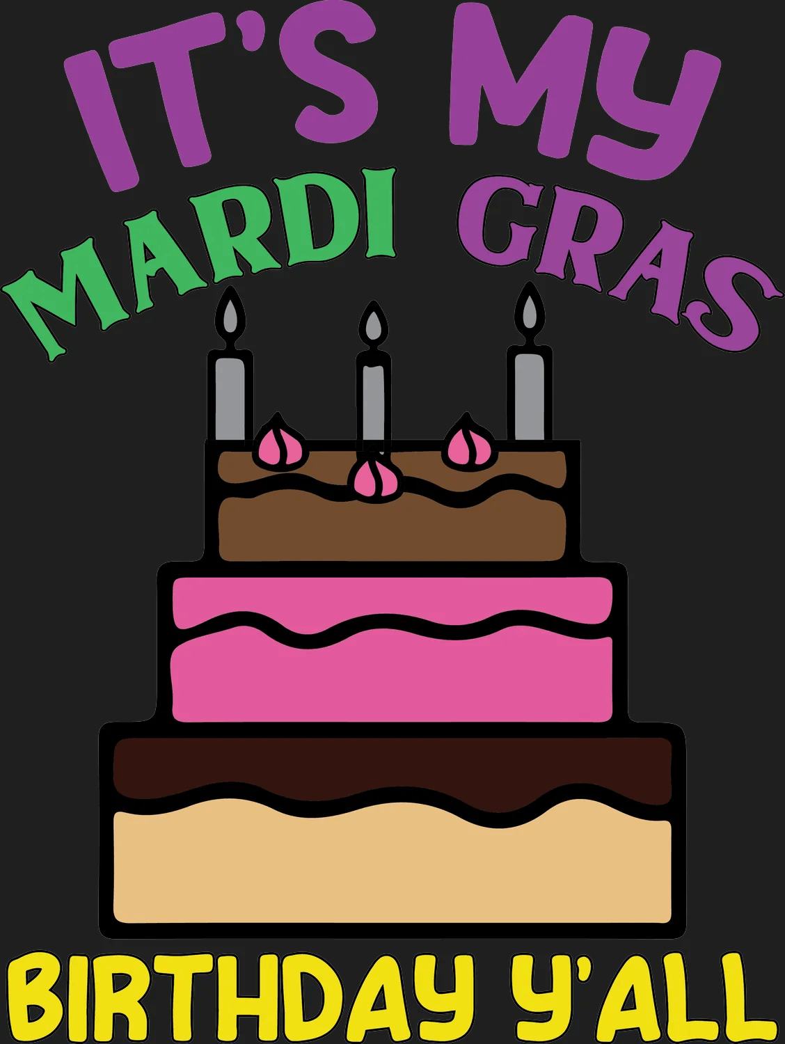 Mardi Gras Birthday Cake - DTF Ready to Press - Heat Press Transfer