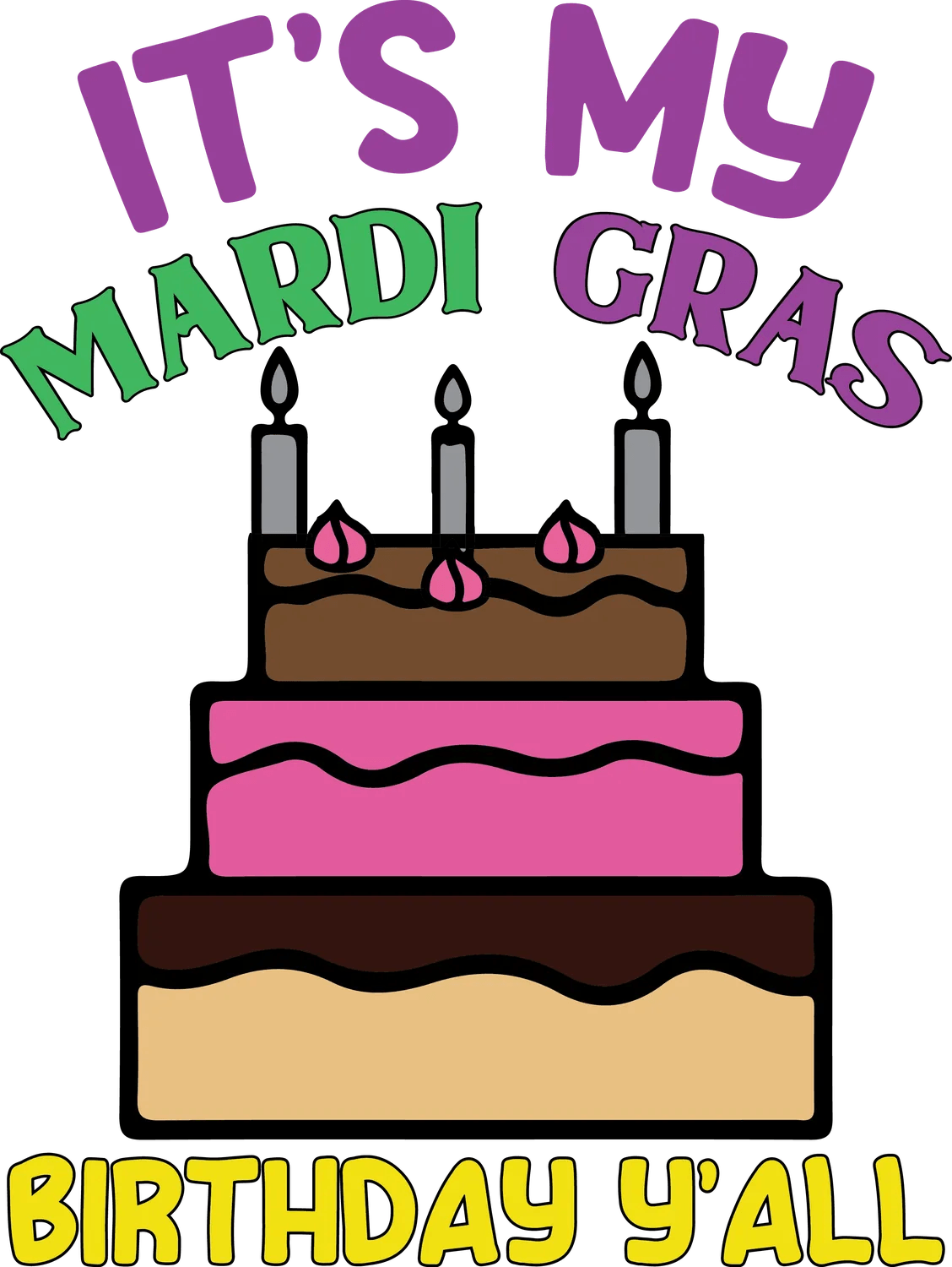 Mardi Gras Birthday Cake - DTF Ready to Press - Heat Press Transfer