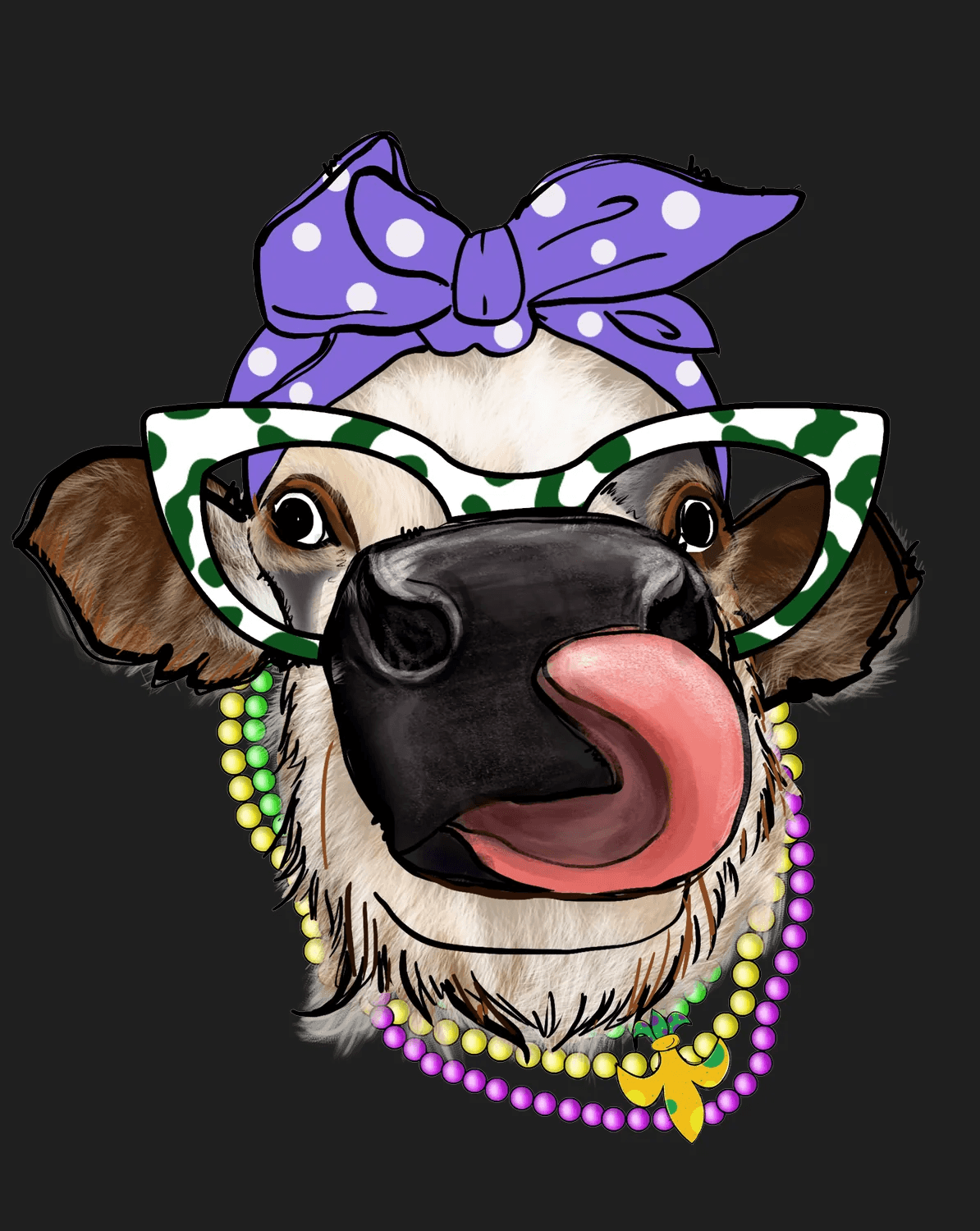 Mardi Gras Cow - DTF Ready to Press - Heat Press Transfer