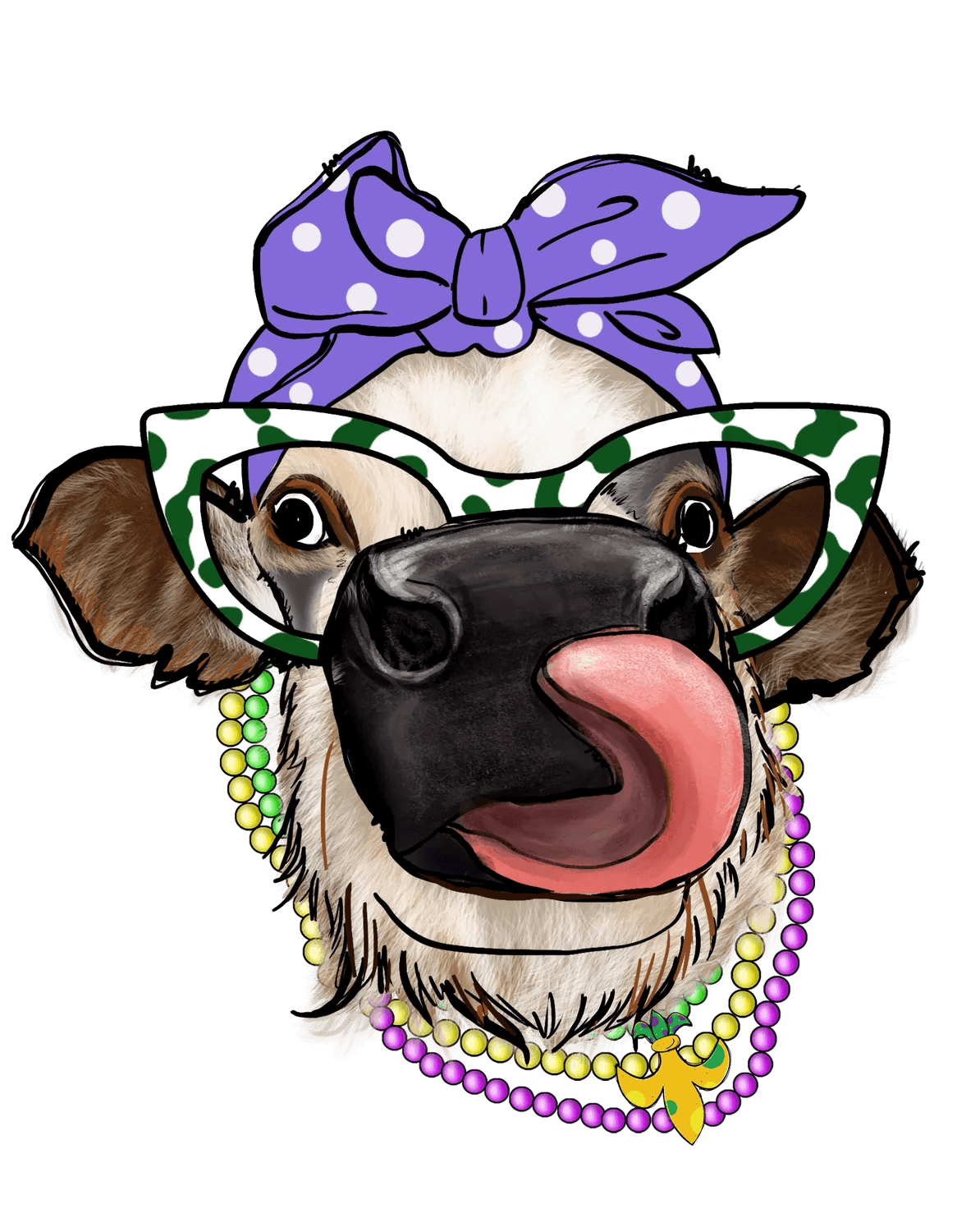 Mardi Gras Cow - DTF Ready to Press - Heat Press Transfer