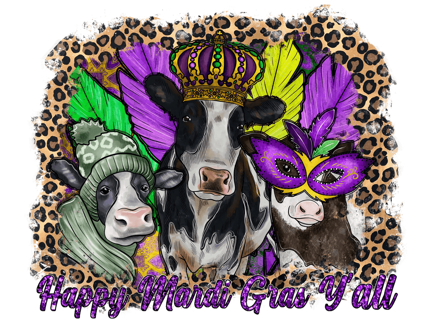 Mardi Gras Cows - DTF Ready to Press - Heat Press Transfer