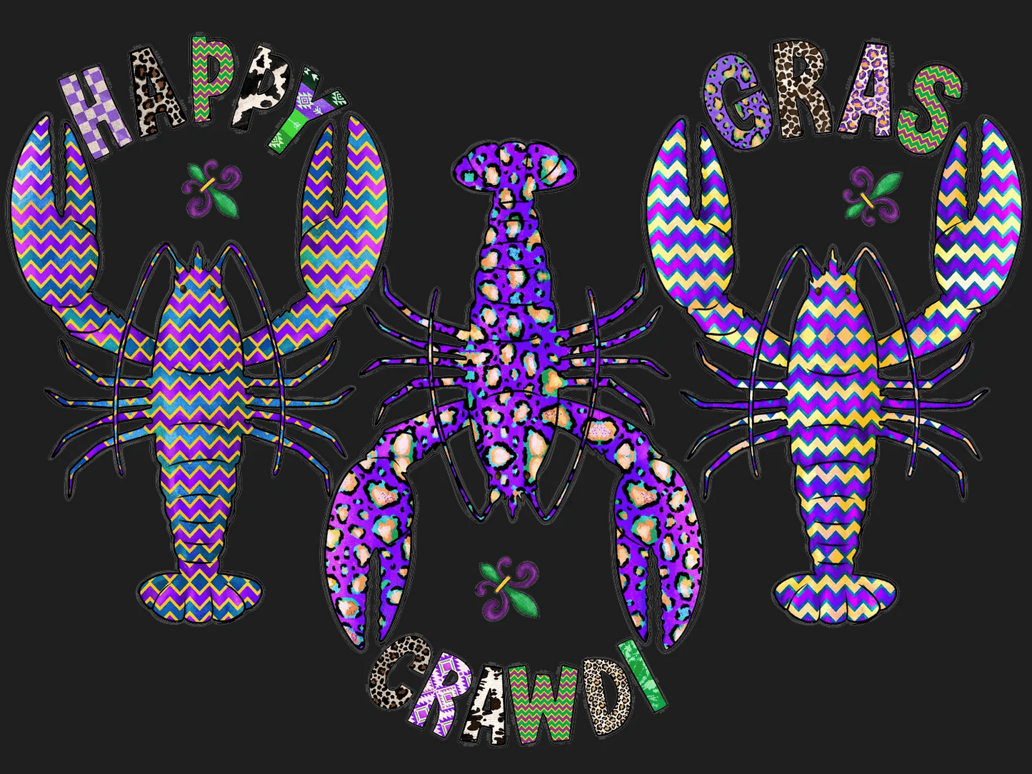 Mardi Gras Crawfish - DTF Ready to Press - Heat Press Transfer
