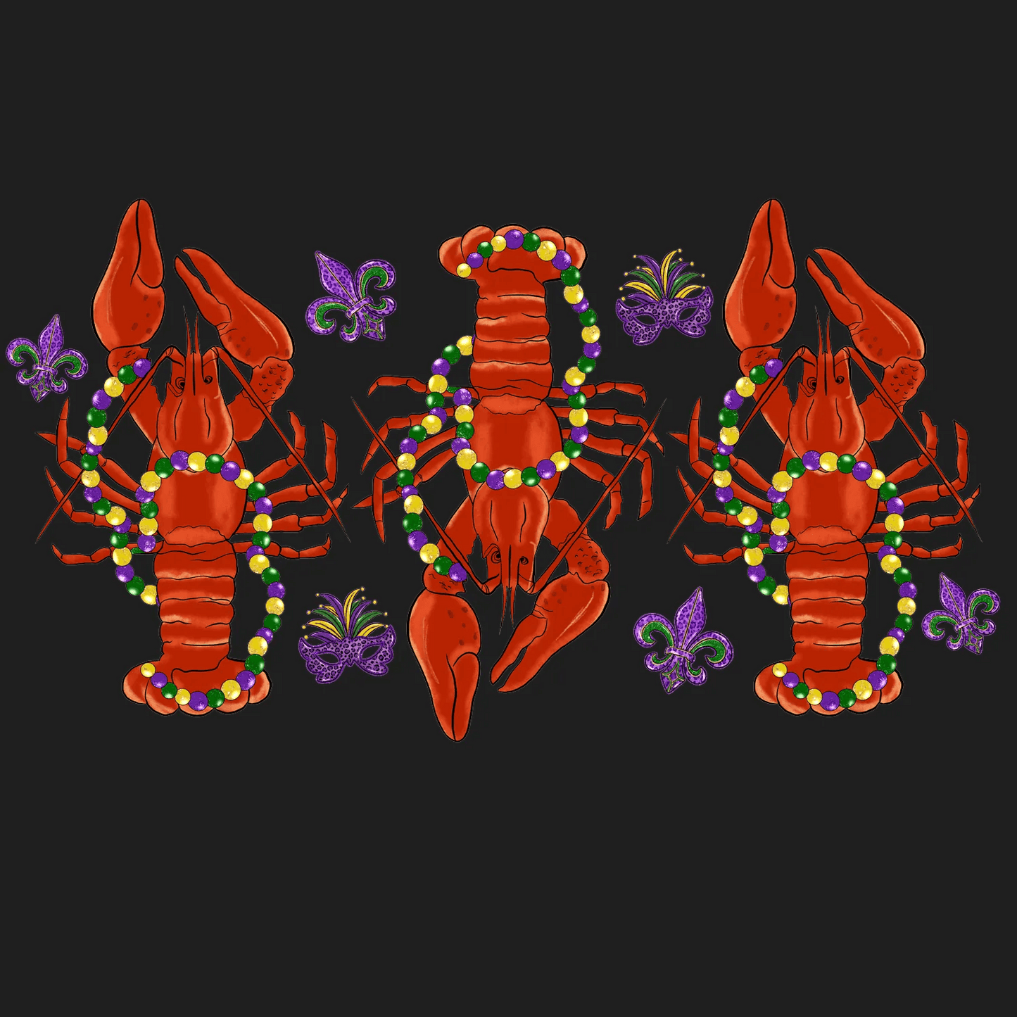 Mardi Gras Crawfish - DTF Ready to Press - Heat Press Transfer