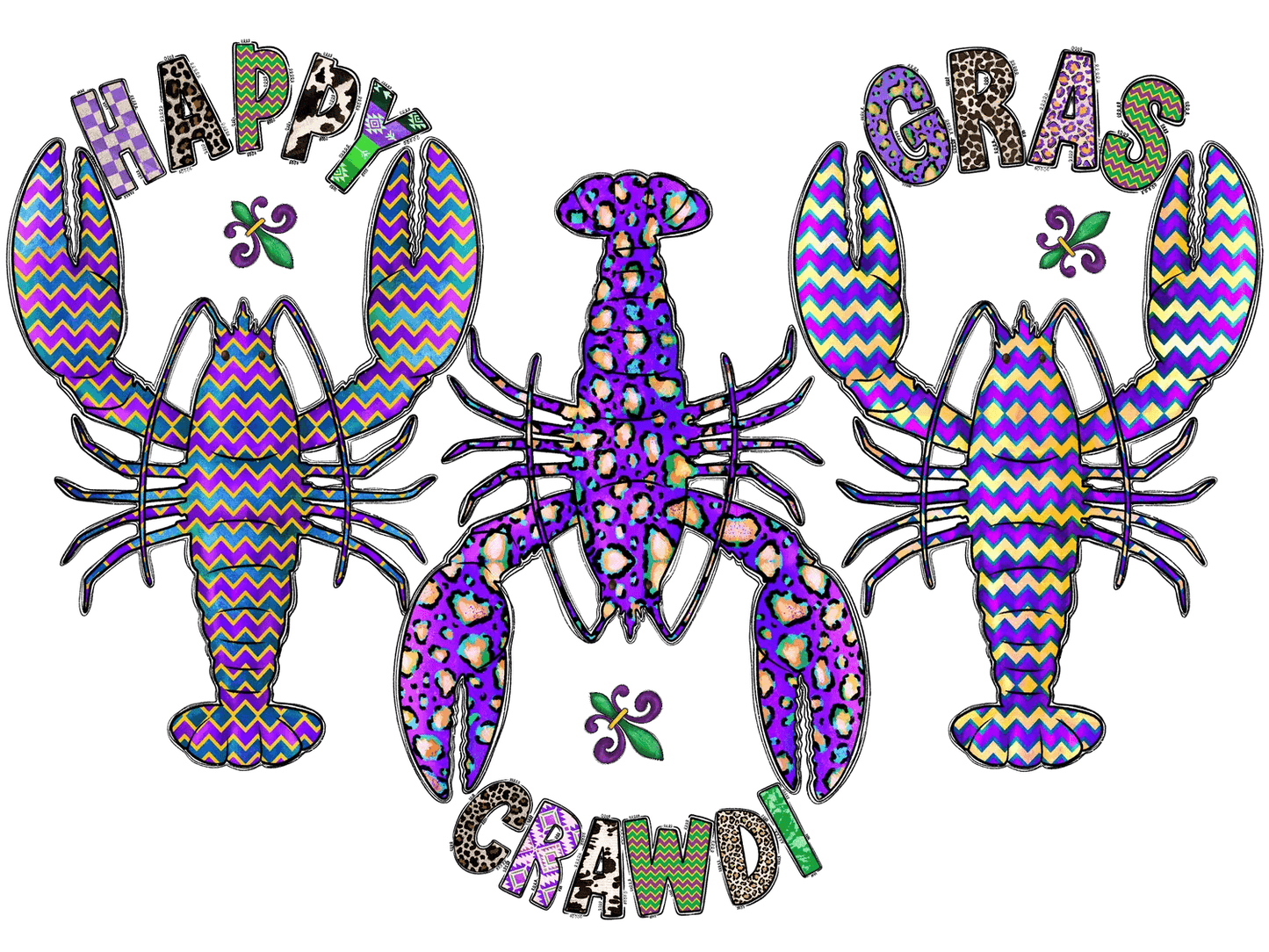 Mardi Gras Crawfish - DTF Ready to Press - Heat Press Transfer