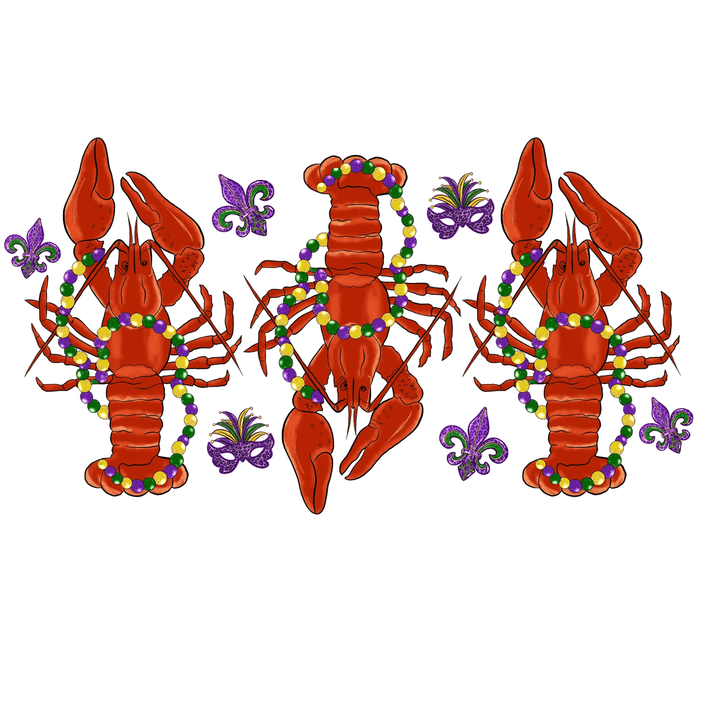 Mardi Gras Crawfish - DTF Ready to Press - Heat Press Transfer