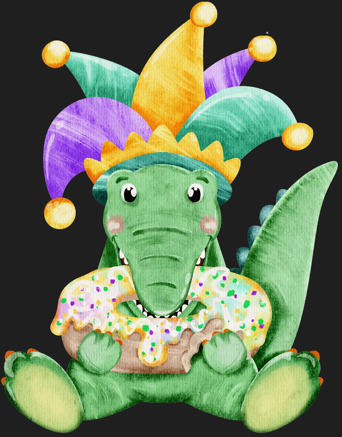 Mardi Gras Crocodile - DTF Ready to Press - Heat Press Transfer