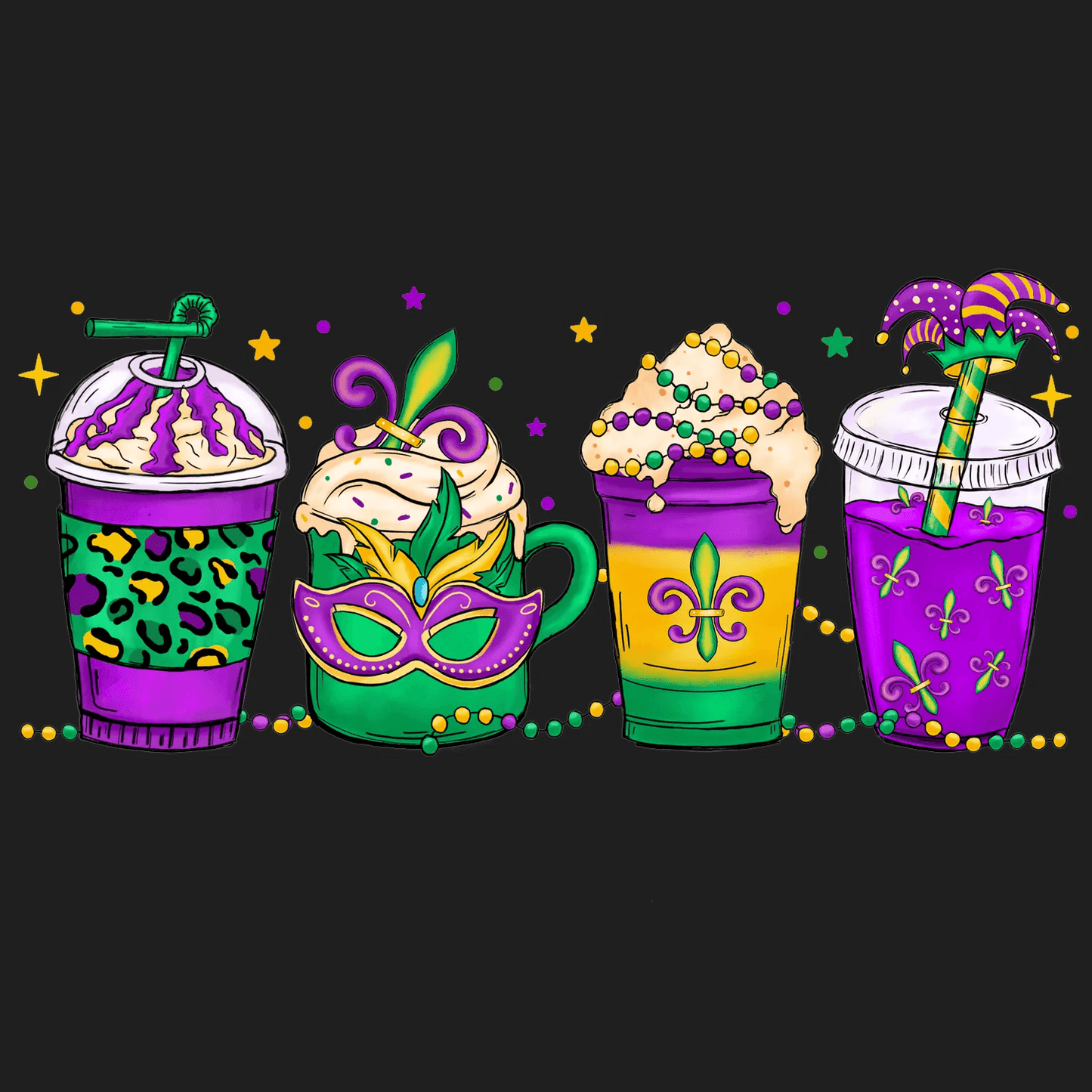 Mardi Gras Cups - DTF Ready to Press - Heat Press Transfer