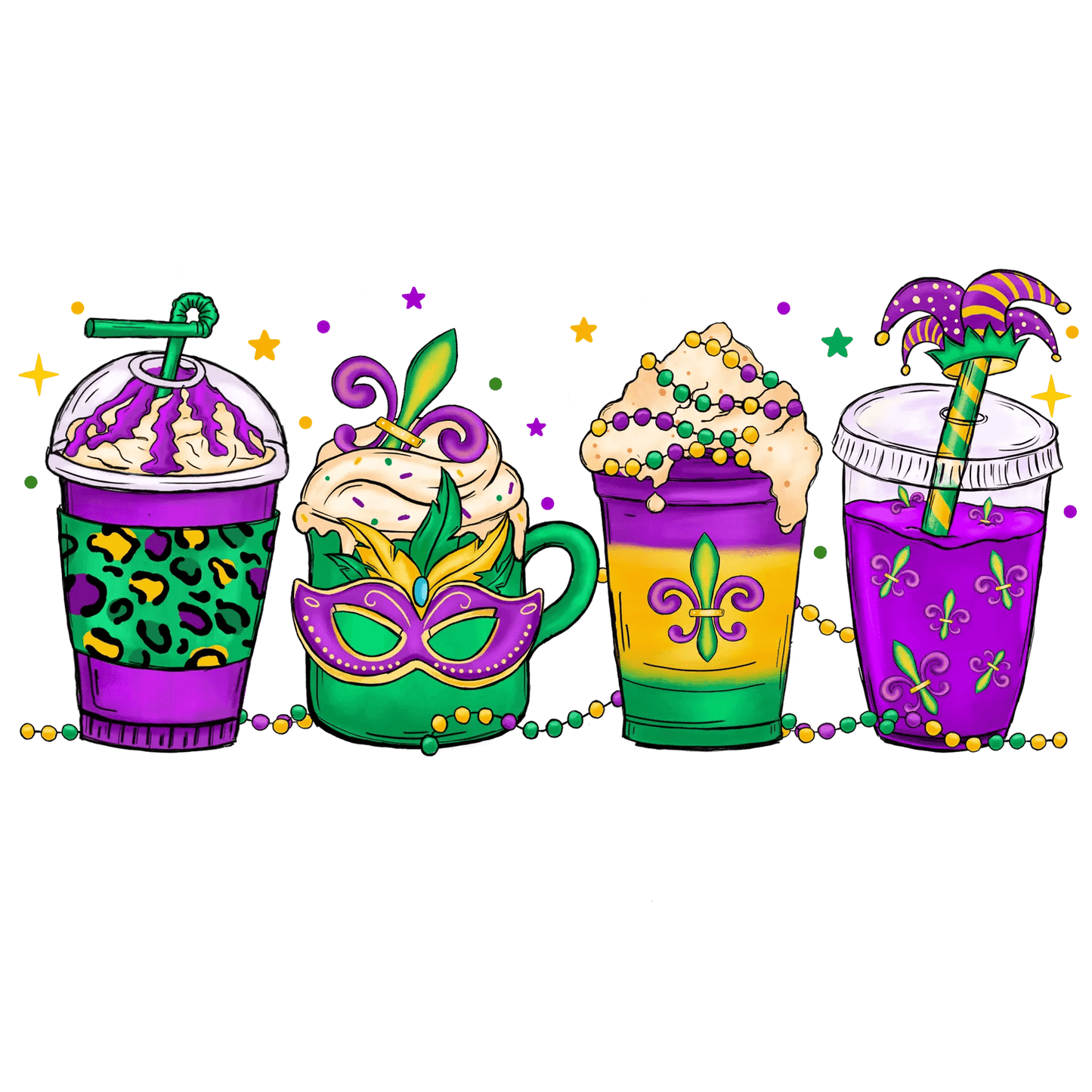 Mardi Gras Cups - DTF Ready to Press - Heat Press Transfer