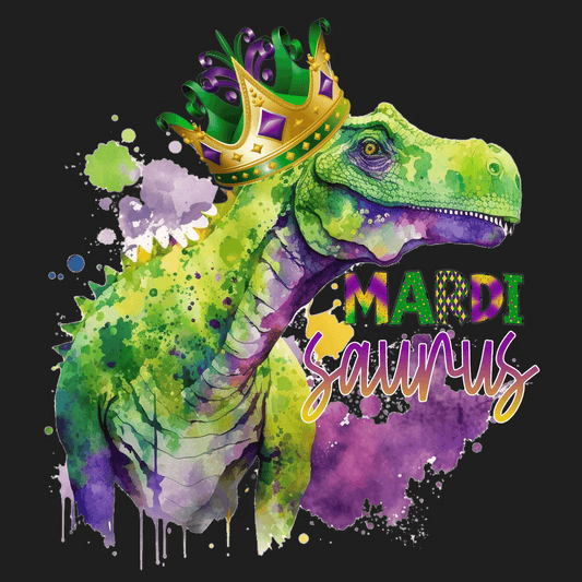 Mardi Gras Dinosaur - DTF Ready to Press - Heat Press Transfer