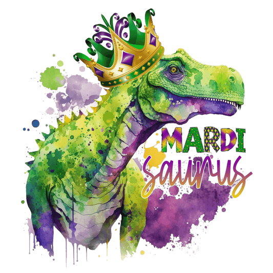 Mardi Gras Dinosaur - DTF Ready to Press - Heat Press Transfer