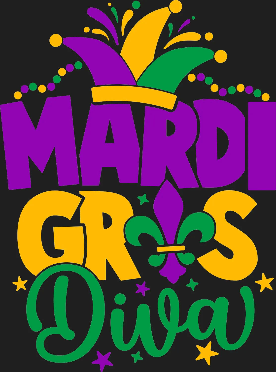 Mardi Gras Diva - DTF Ready to Press - Heat Press Transfer