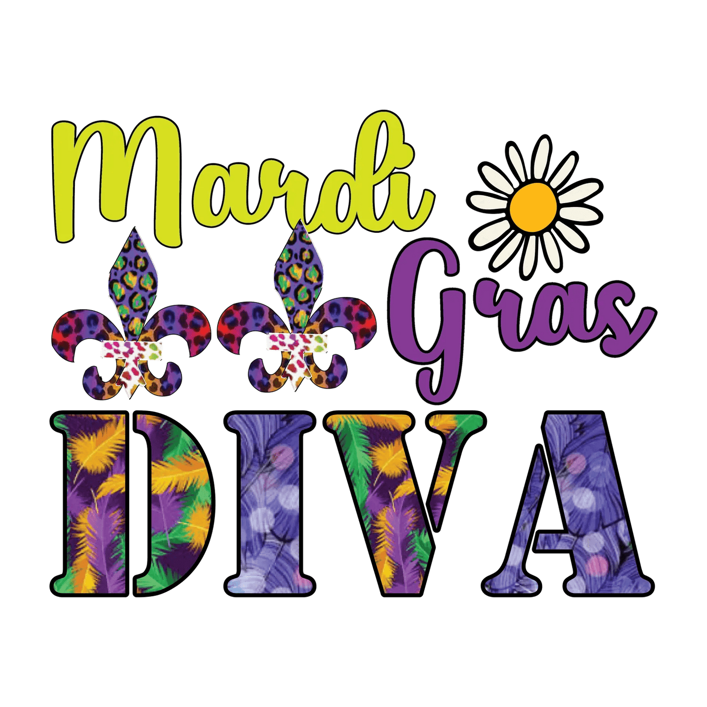 Mardi Gras Diva - DTF Ready to Press - Heat Press Transfer