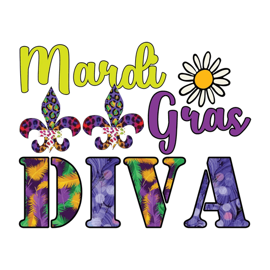 Mardi Gras Diva - DTF Ready to Press - Heat Press Transfer