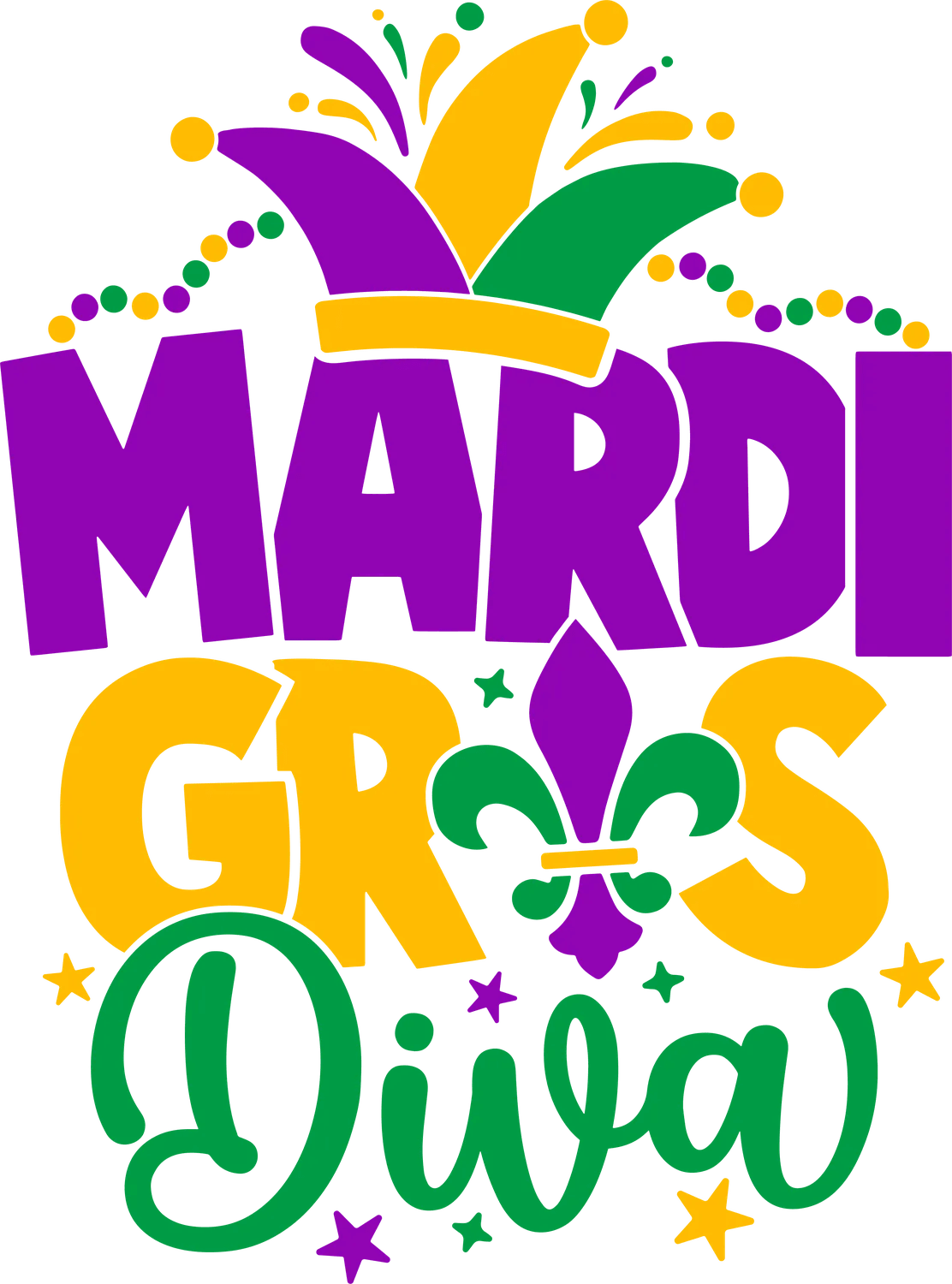 Mardi Gras Diva - DTF Ready to Press - Heat Press Transfer