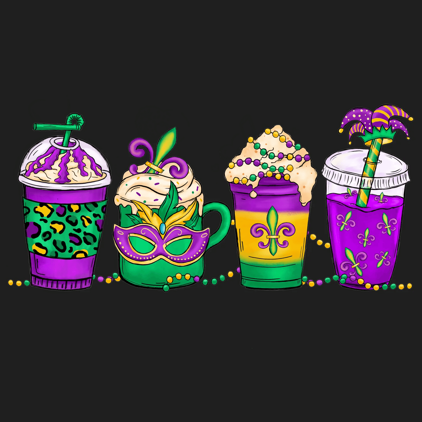 Mardi Gras Drinks - DTF Ready to Press - Heat Press Transfer