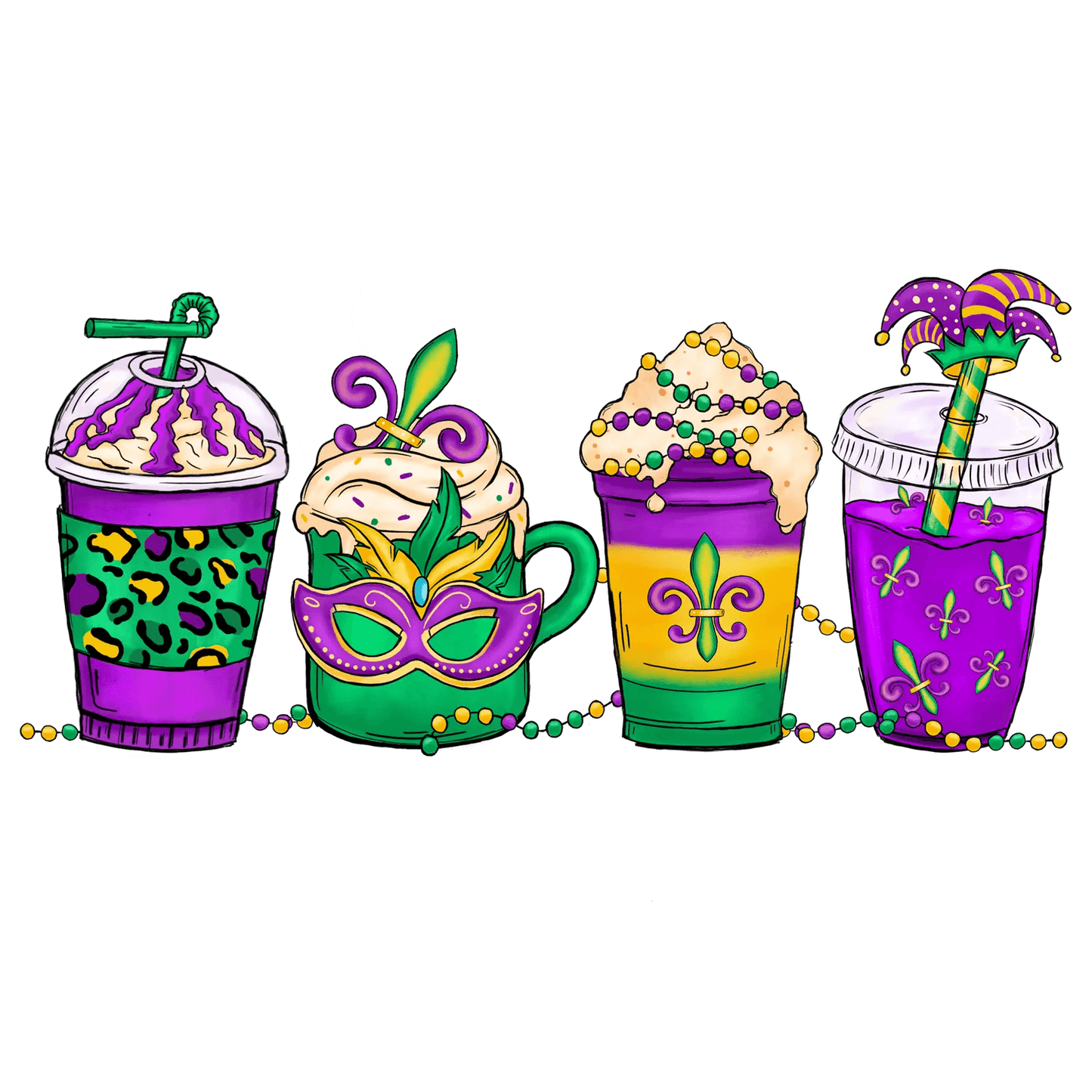 Mardi Gras Drinks - DTF Ready to Press - Heat Press Transfer