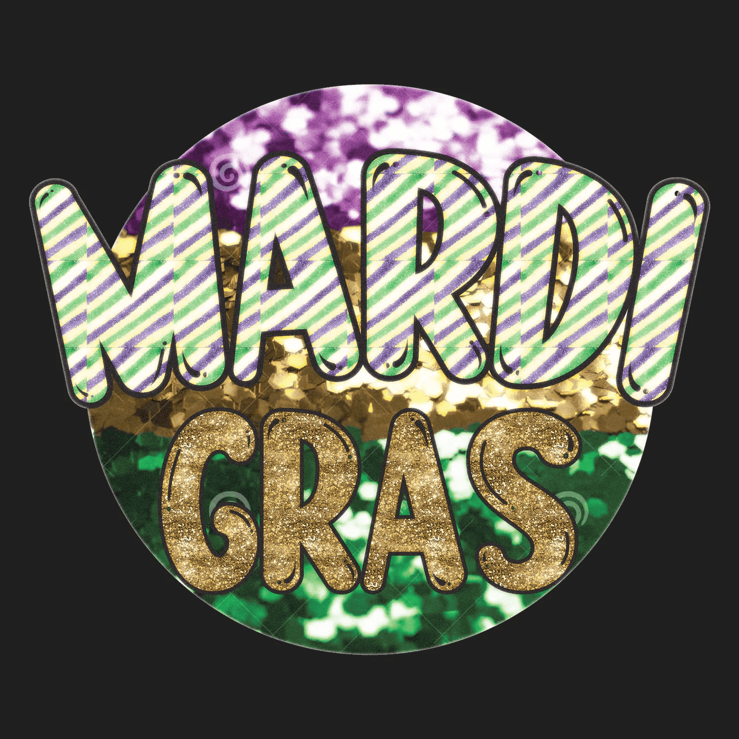 Mardi Gras Festive Circle - DTF Ready to Press - Heat Press Transfer