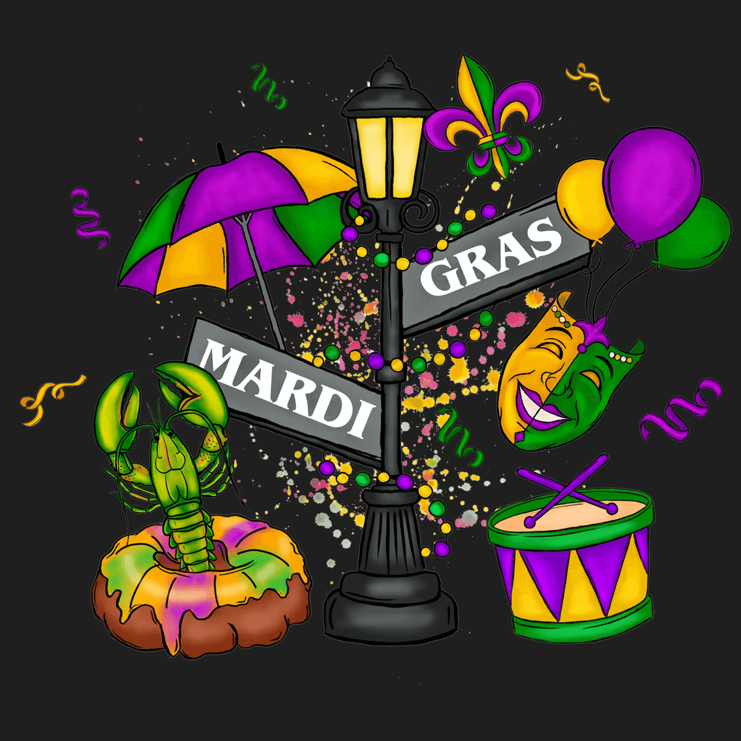 Mardi Gras Festivities - DTF Ready to Press - Heat Press Transfer